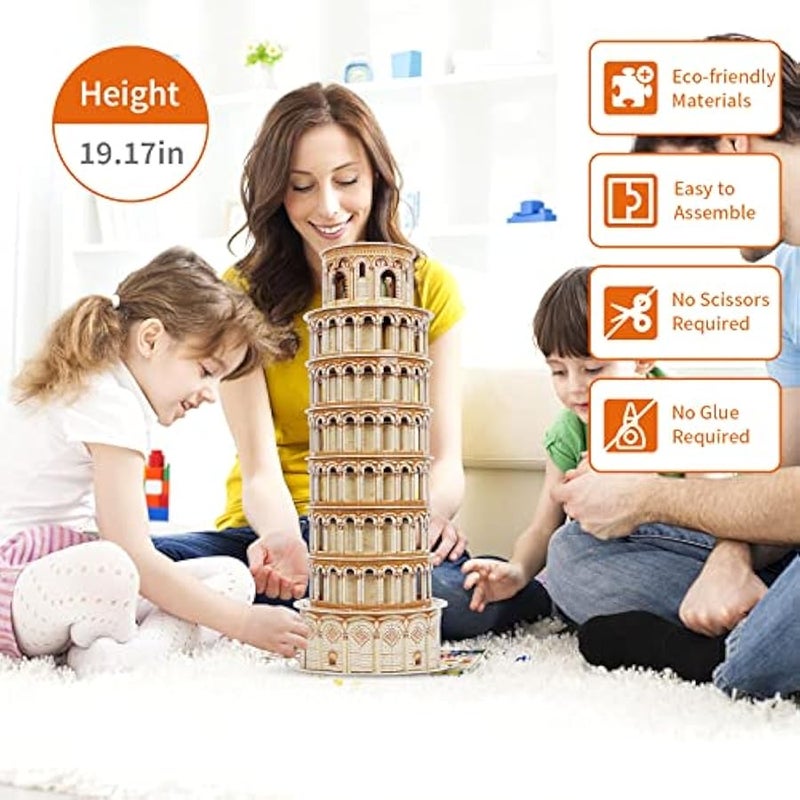 3D Puzzles for Adults & Kids, Exquisite Leaning Tower of Pisa City Large Architecture Building Model Kit, 3D Jigsaw Craft Kits STEM Educational Toys Birthday for Boys Girls Ages 10+ Home Decor, 70 PCS - Image 3
